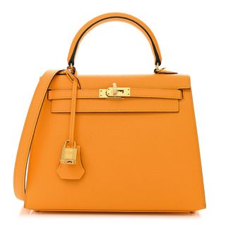 Hermes Epsom Horseshoe Kelly Sellier 25 Jaune D'or Feu