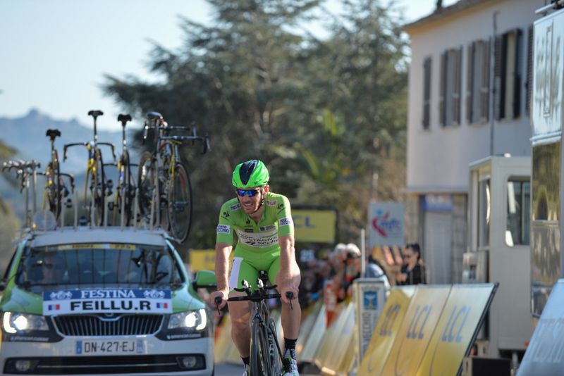 Romain Feillu (Bretagne-S&eacute;ch&eacute; Environnement) crosses the line in third place