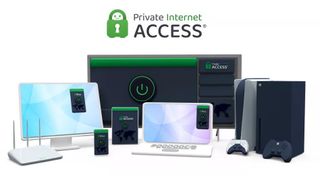 PIA securing connections on a desktop, laptop, mobile devices, smart tv, router, and two game consoles