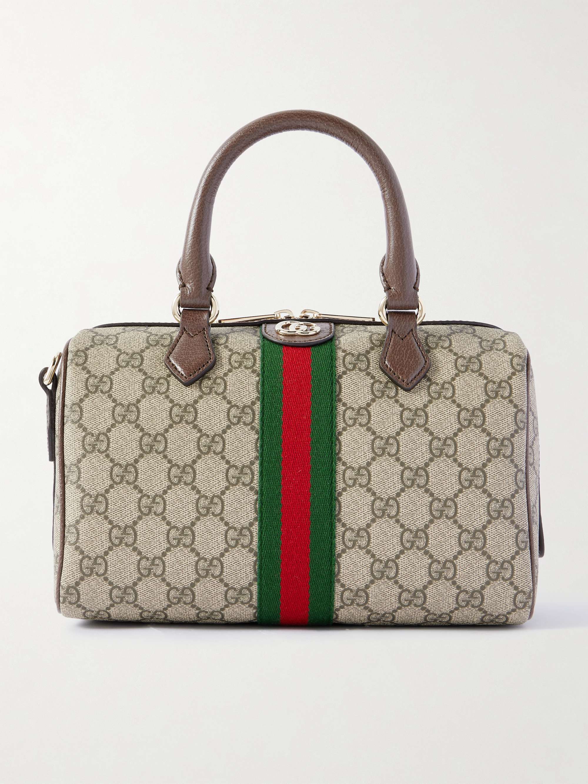 Ophidia Textured Leather and Webbing-Trimmed Printed Coated-Canvas Tote