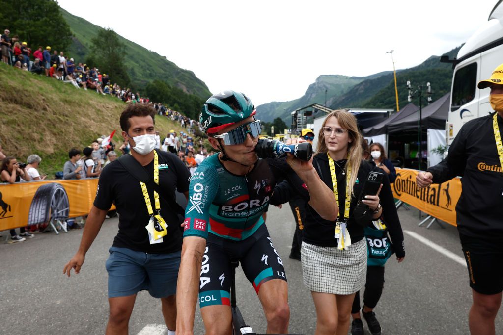LARUNS FRANCE JULY 05 Stage winner Jai Hindley of Australia and Team BORAHansgrohe reacts after the stage five of the 110th Tour de France 2023 a 1627km stage from Pau to Laruns UCIWT on July 05 2023 in Laruns France Photo by Benoit Tessier PoolGetty Images