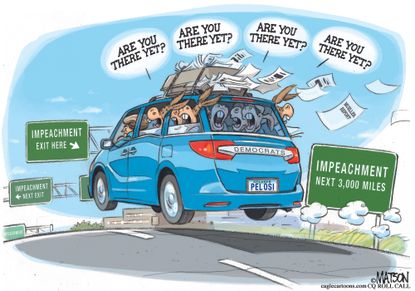 Political Cartoon U.S. Democrats Impeachment Road Trip Pelosi Mueller