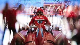 Scuderia Ferrari F1 car and Charles Leclerc with HP branding