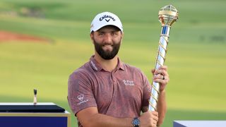 Jon Rahm with the DP World Tour Championship trophy