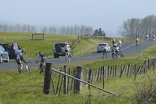 Riders found themselves in the grass after strong cross-winds hit near Poatina.