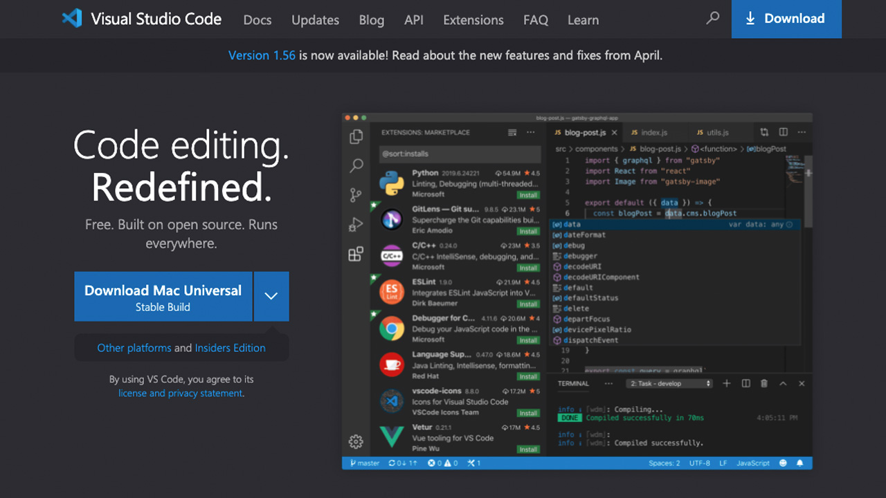 Website screenshot for Visual Studio Code