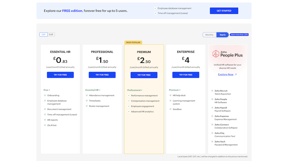 Zoho People website screenshot