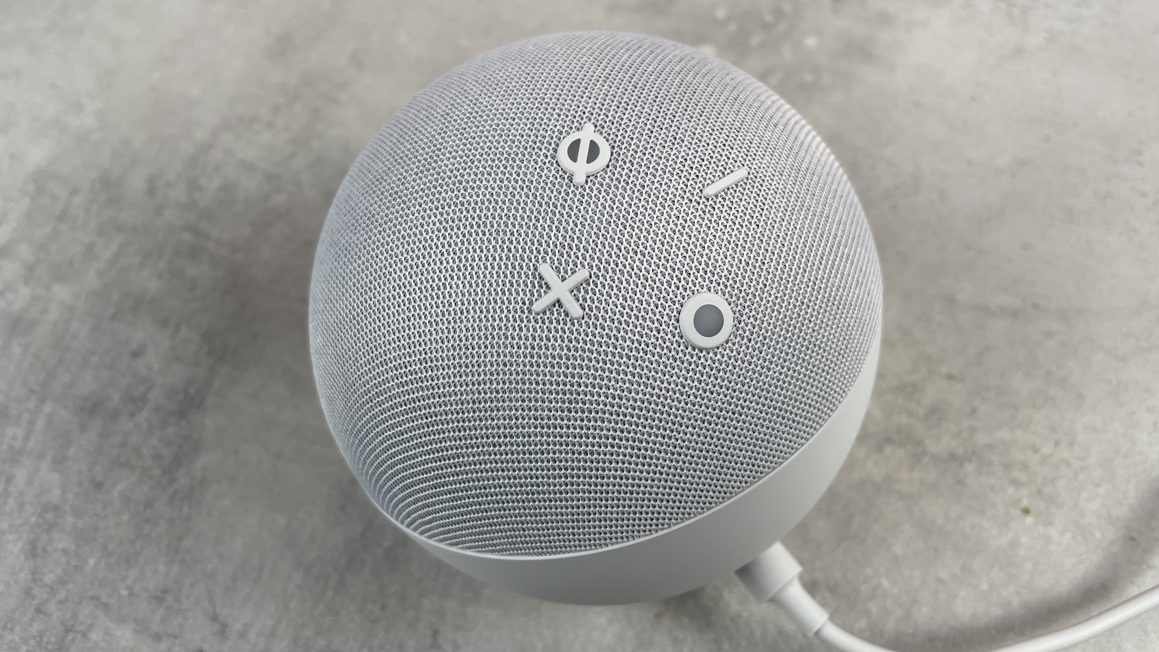 A close-up of the controls from the back of the Echo Dot.