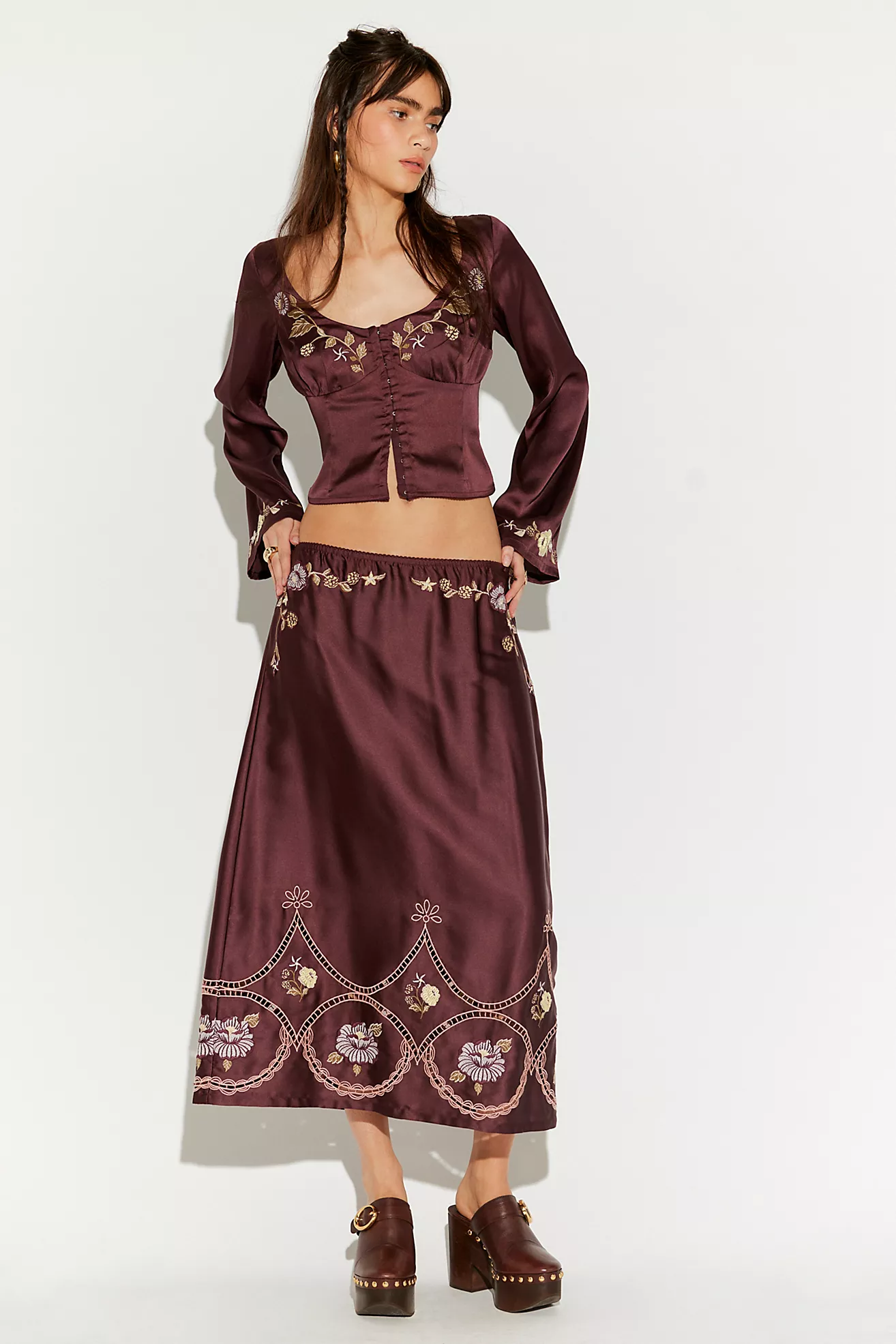 Autumn Bloom Midi Skirt Set