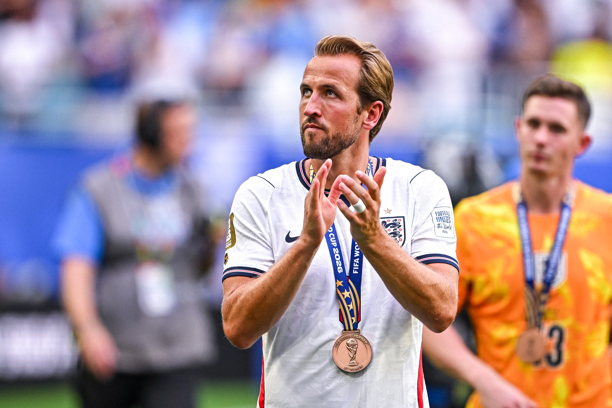 England skipper Harry Kane looks on after the Three Lions' third-placed play-off win at the 2026 World Cup