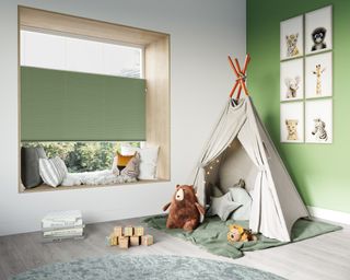 Green blind window treatment by Swift Direct Blinds