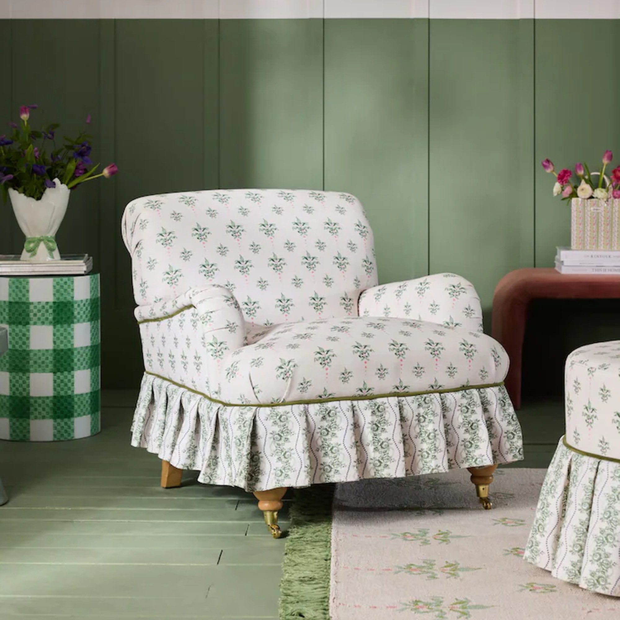 Cath Kidston Cath Crest Cream and Green Lilly Accent Chair