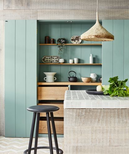 Kitchen shelving hidden in an invisible kitchen