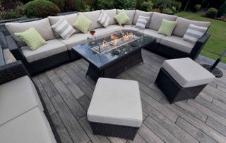 Madera Antiga pavers from Bradstone on patio with sofa