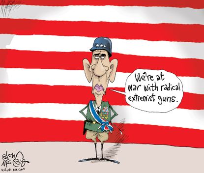 Political Cartoon U.S. Obama Radical Extremist Guns