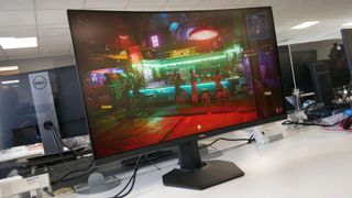 Dell S3222DGM gaming monitor front on playing a game.
