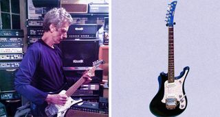 A 2014 picture of Peter Capaldi trying out a vintage Yamaha SGV-800 in Hank's, Denmark St. The guitar is pictured in profile on the right.