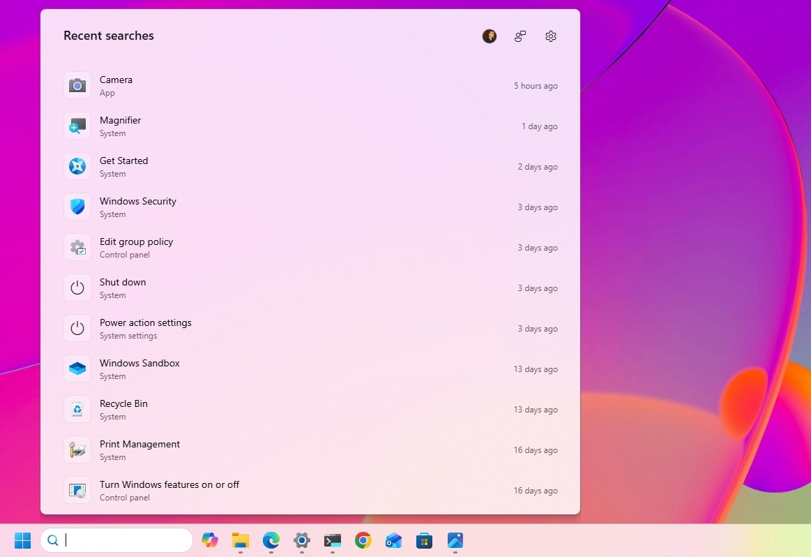 Windows 11 desktop Search Home showing the new UI.