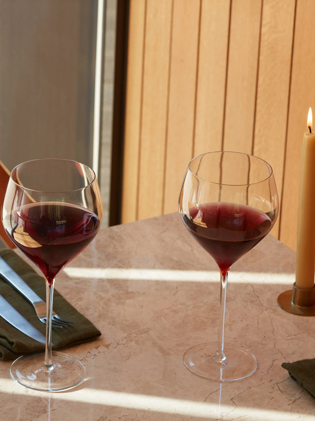 A mouth-blown red wine glass from LSA International
