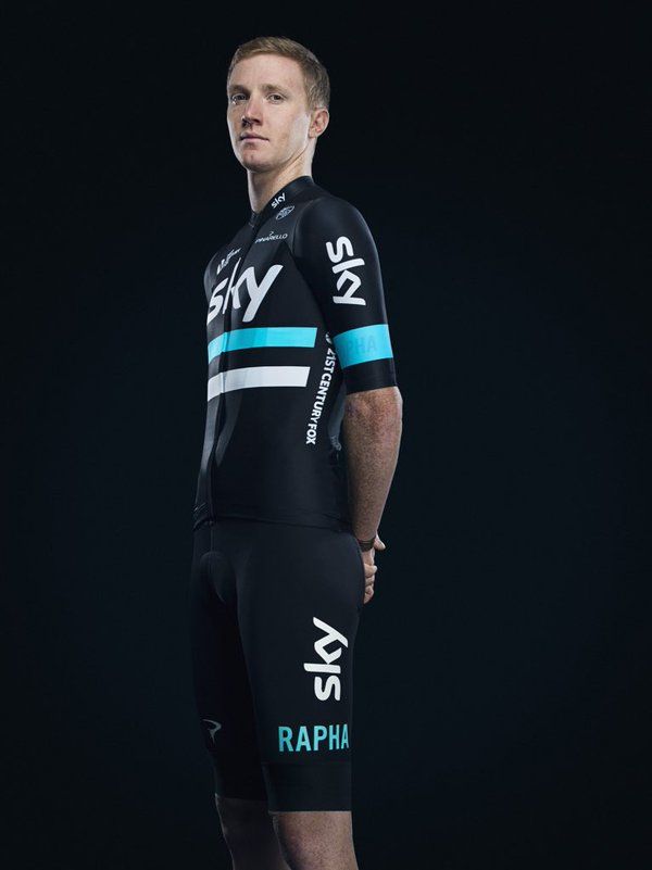 Ian Boswell shows off the new Team Sky racing kit
