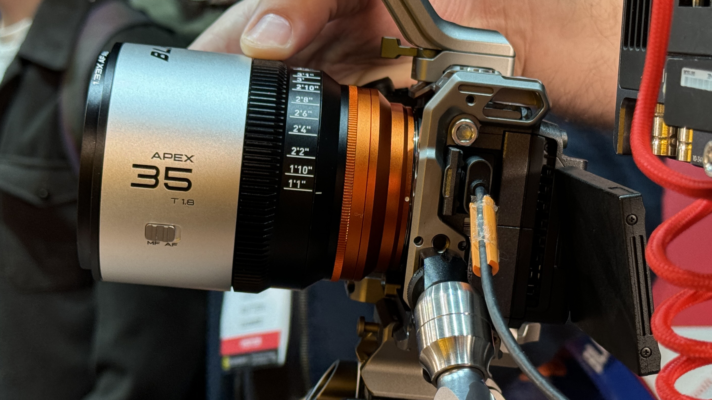 Blazar Apex 35mm 1.33X Anamorphic lens attached to a Sony FX3 at the IBC trade show