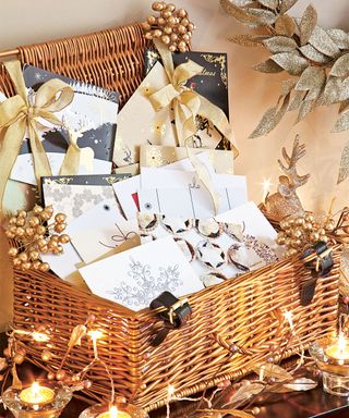 Christmas card display in basket