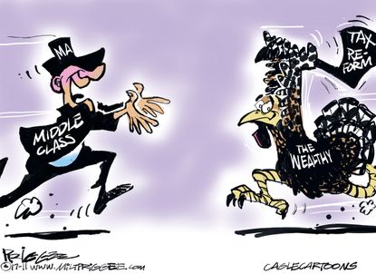 Political cartoon U.S. GOP tax cuts Thanksgiving