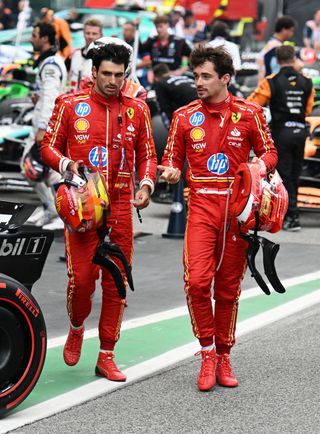 Charles Leclerc and Carlos Sainz at an F1 race