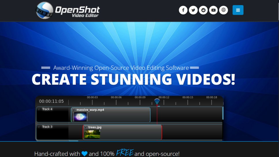 OpenShot Video Editor website screenshot (May 2025).
