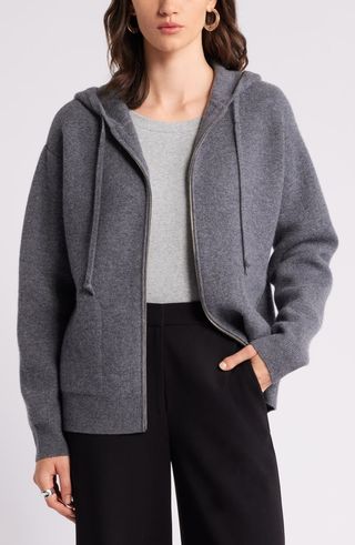 Wool Blend Zip Hoodie Cardigan