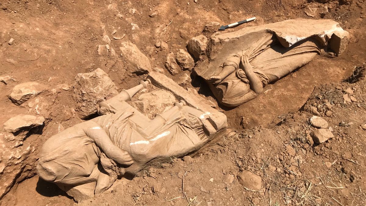 Headless statues of a woman and her servant discovered at the ancient Greek cemetery
