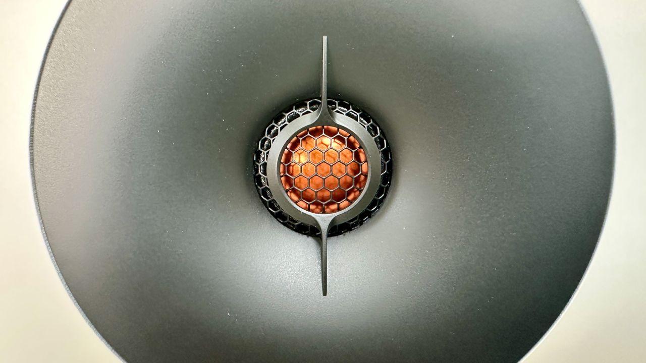 Front panel of the Cambridge L/R S active speakers, showing a closeup of the driver.