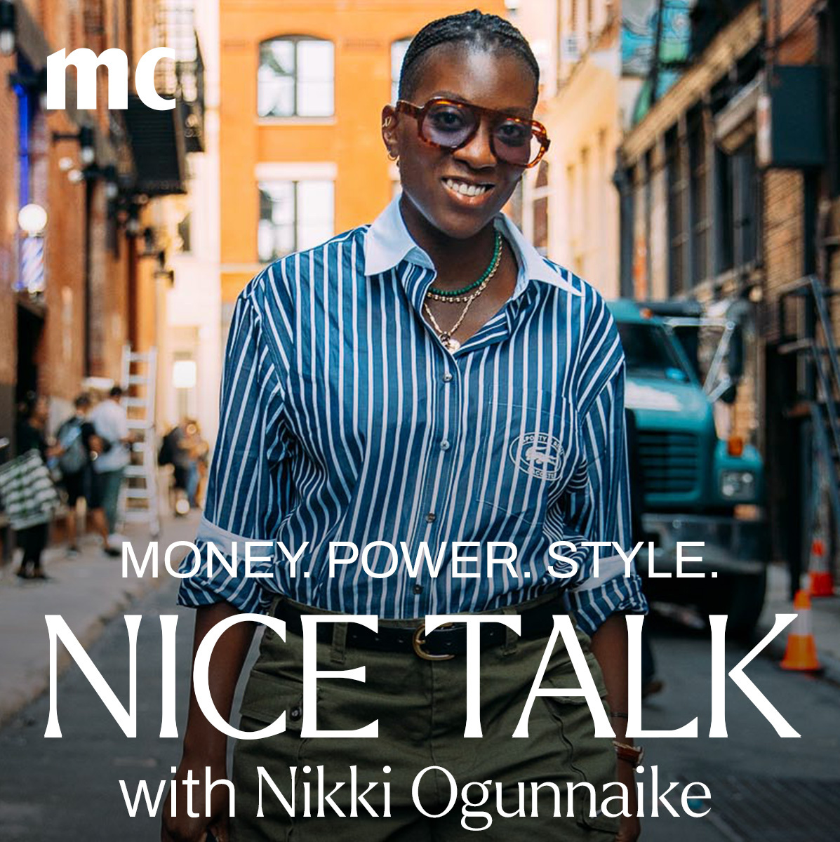 A photo of Nikki Ogunnaike and text reading Money. Power. Style. Nice Talk with Nikki Ogunnaike