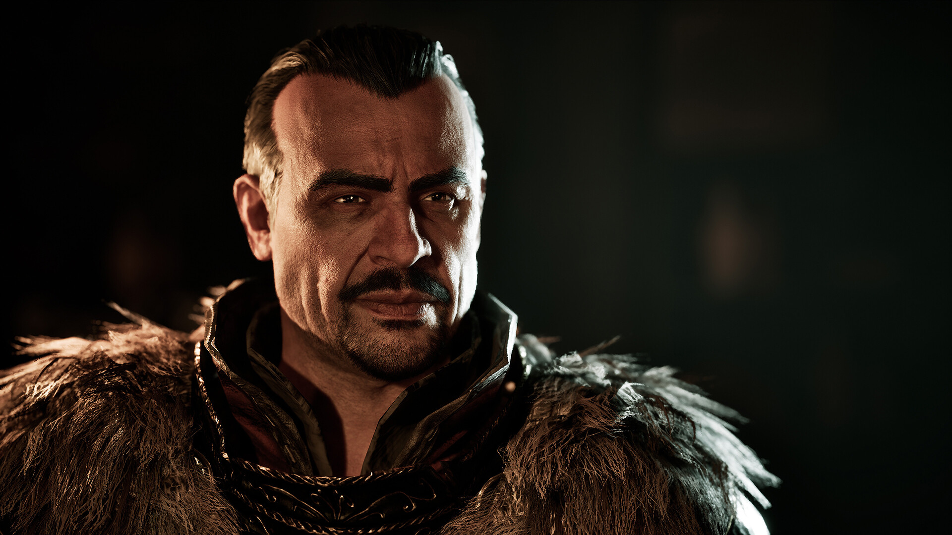 A headshot of a rugged character sporting a goatee in Gothic 1's remake