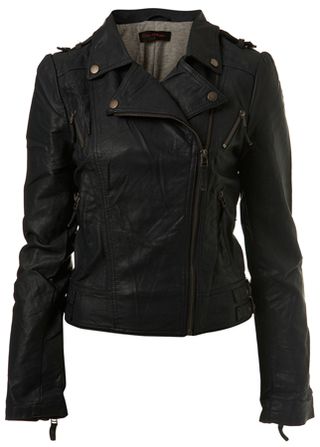 Miss Selfridge navy PU biker jacket, £47
