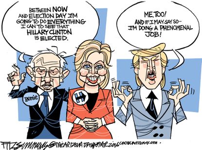 Political cartoon U.S. Bernie, Hillary and Donald