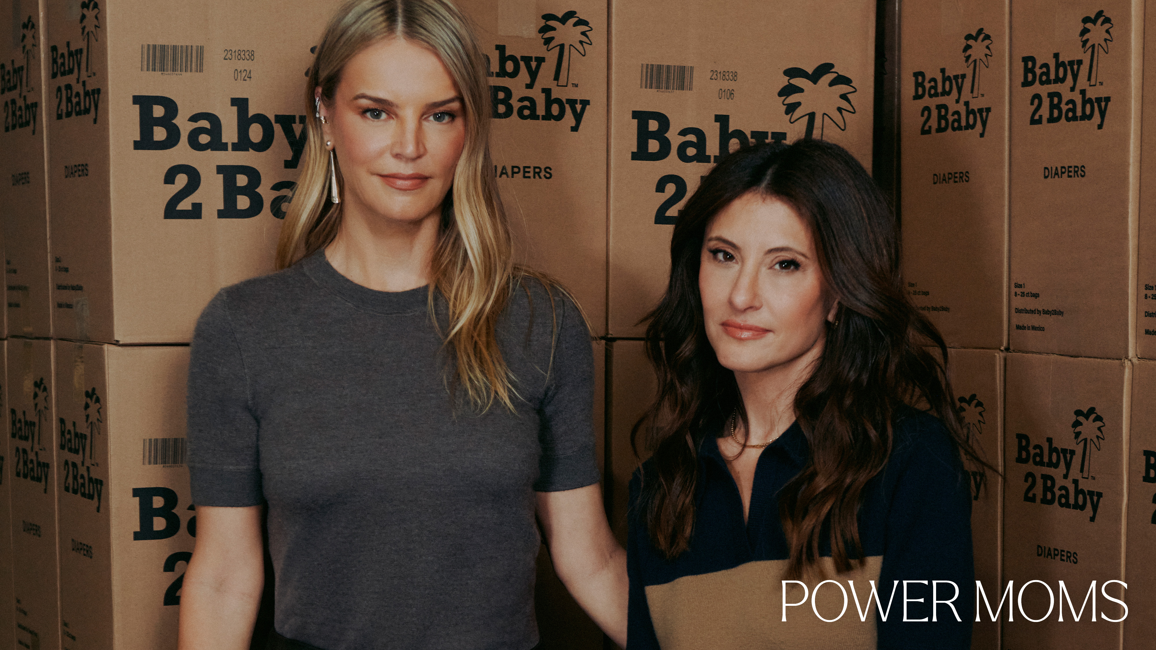 Baby2Baby founders Kelly Sawyer Patricof and Norah Weinstein with the overlaid text Power Moms