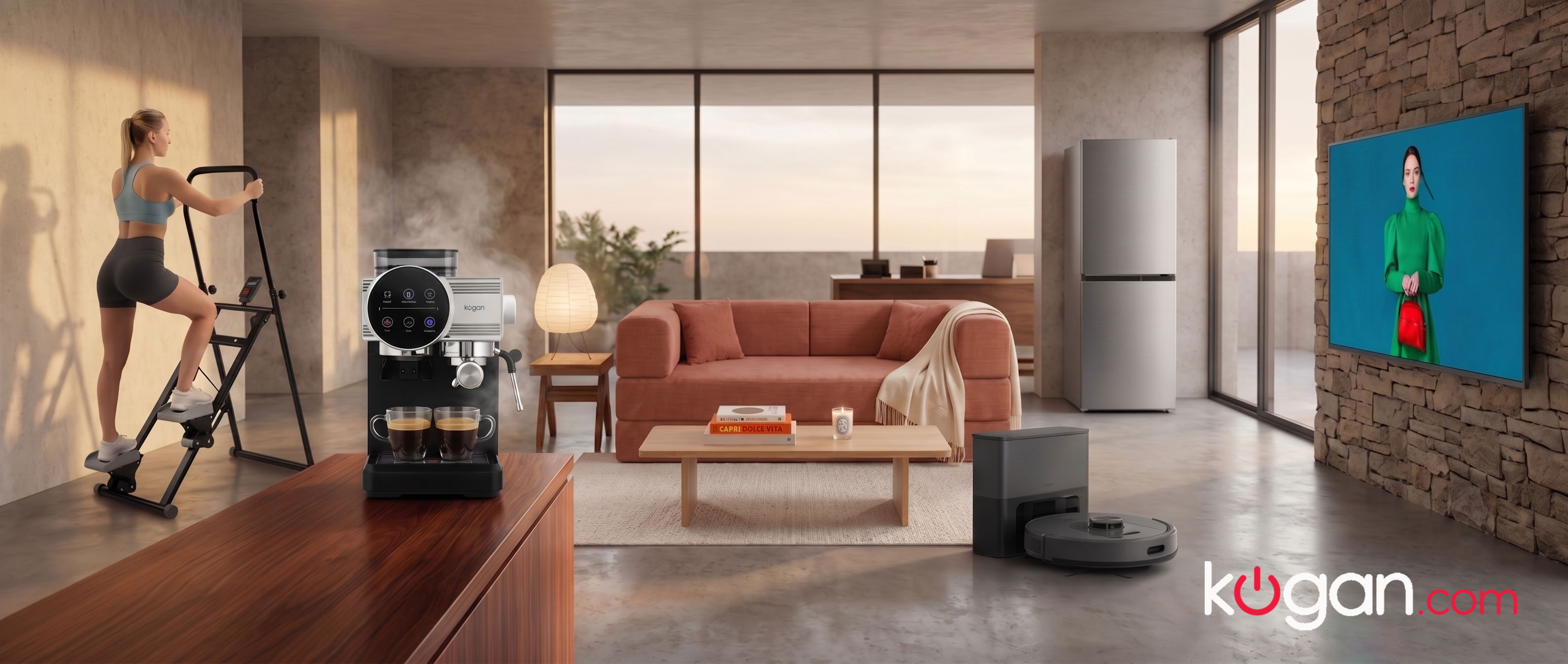 Various products displayed in a living room environment
