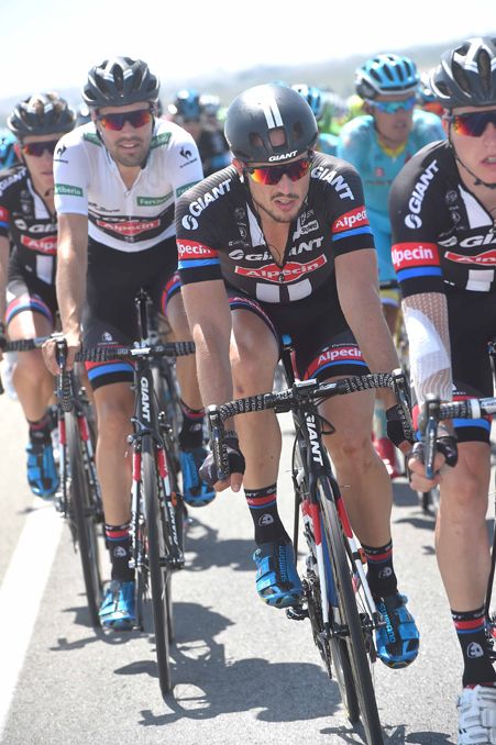 John Degenkolb being shepherded in the bunch