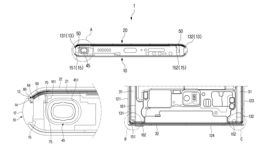 A Samsung patent illustration detailing its "curved-edge" display and frame design.