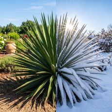 Yucca plant in summer and winter