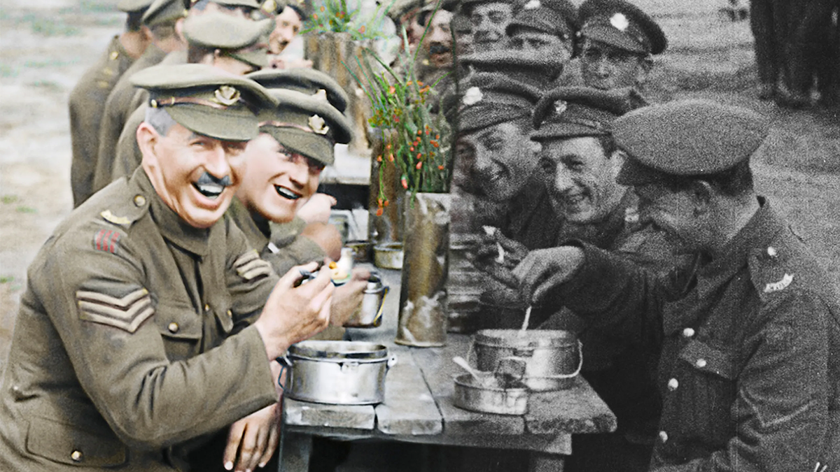 A colorized image of World War I from the documentary They Shall Not Grow Old