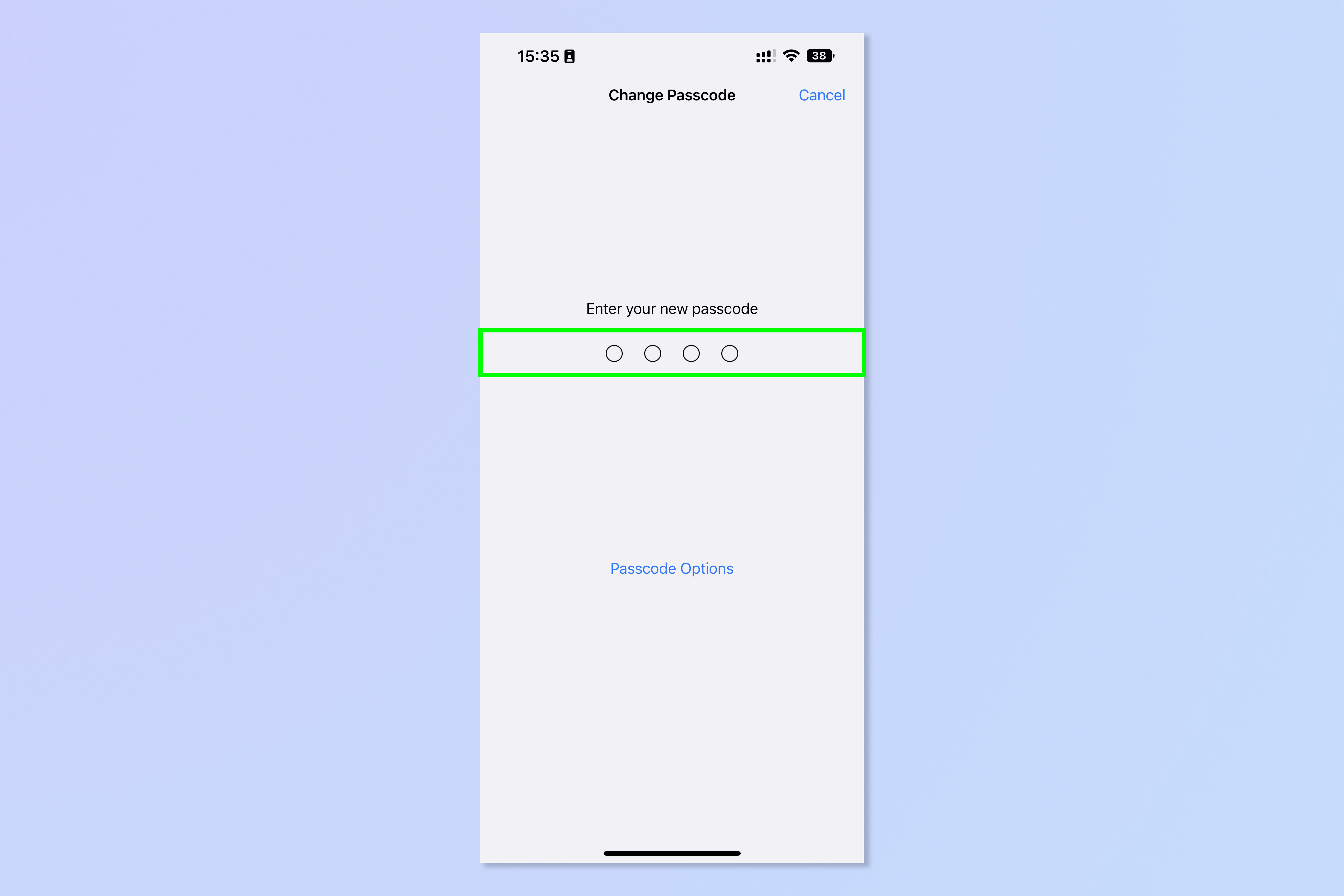 Снимок экрана, показывающий шаги, необходимые для изменения пароля iPhone.
