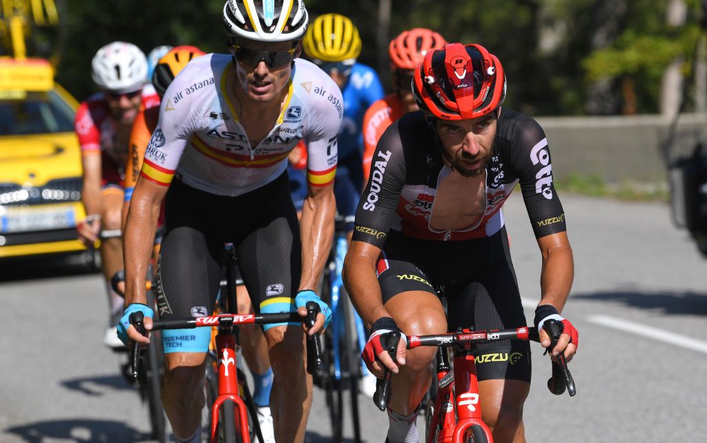 LA ROCHESURFORON FRANCE SEPTEMBER 17 Luis Leon Sanchez Gil of Spain and Astana Pro Team Thomas De Gendt of Belgium and Team Lotto Soudal Breakaway during the 107th Tour de France 2020 Stage 18 a 175km stage from Mribel to La Roche sur Foron 543m TDF2020 LeTour on September 17 2020 in La RochesurForon France Photo by Tim de WaeleGetty Images