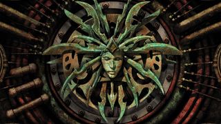 Lady of pain metal logo on industrial background in Planescape: Torment.