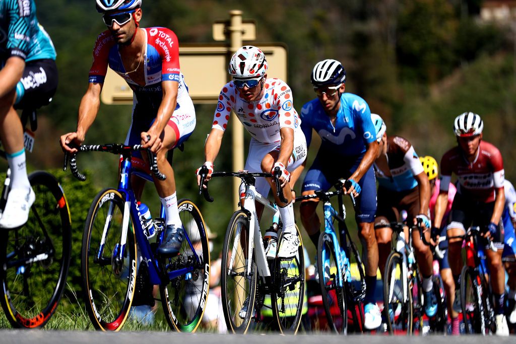 LOUDENVIELLE FRANCE SEPTEMBER 05 Benoit Cosnefroy of France and Team Ag2R La Mondiale Polka Dot Mountain Jersey Breakaway during the 107th Tour de France 2020 Stage 8 a 141km stage from CazresSurGaronne to Loudenvielle TDF2020 LeTour on September 05 2020 in Loudenvielle France Photo by Michael SteeleGetty Images