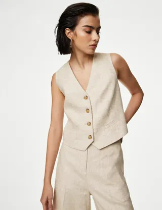 Linen Blend Tailored Waistcoat