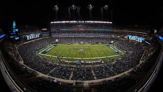 Wide-angle view of Lincoln Field stadium, home to the Philadelphia Eagles NFL team, at night