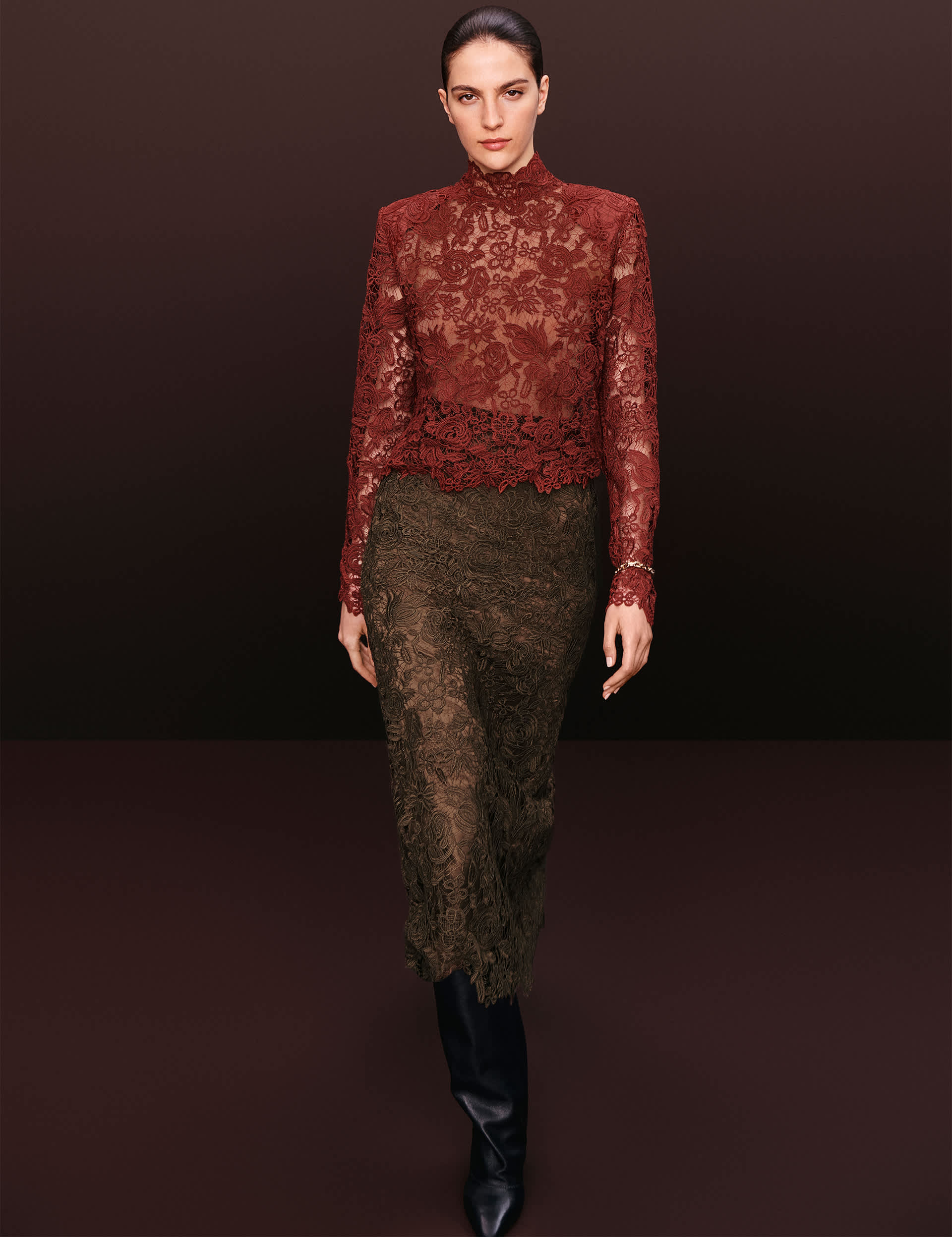 Lace Split Back Maxi Straight Skirt