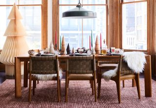 A dining table with Christmas decor